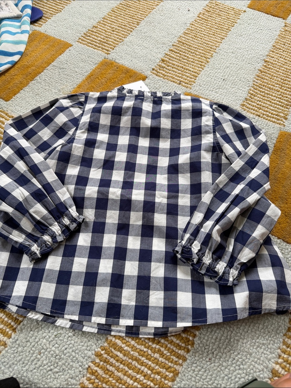 NWT Crewcuts cotton navy blue & white checked top size girls small 6-7 - Picture 4 of 4
